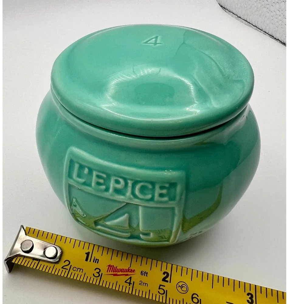 Anthropologie Spice Jar L'EPICE 4 Teal Ceramic French Canister Small Excellent